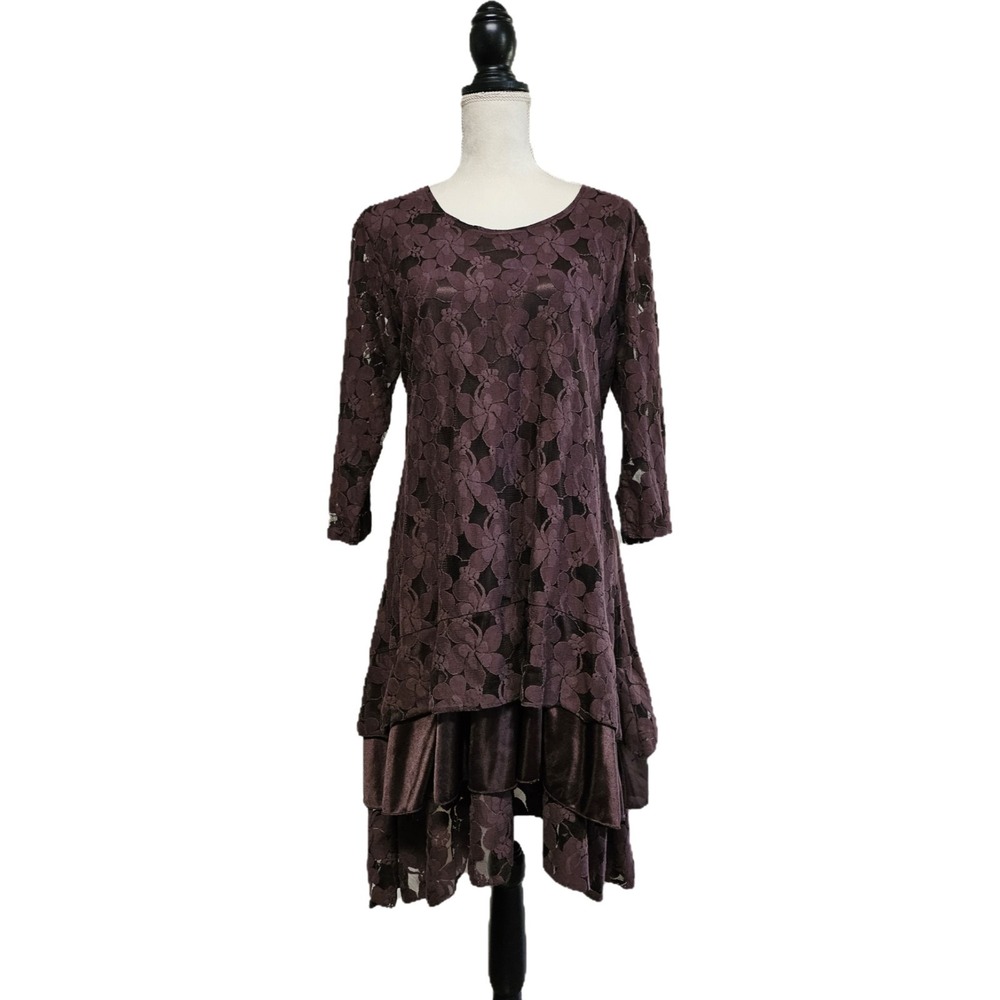 Adorn Dark Plum Purple Lace‎ Tiered Dress Size 1XL Fairy Grunge Whimsigoth
